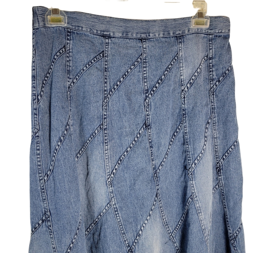 Vintage Blue Patchwork Denim Midi Skirt - Picture 2 of 6